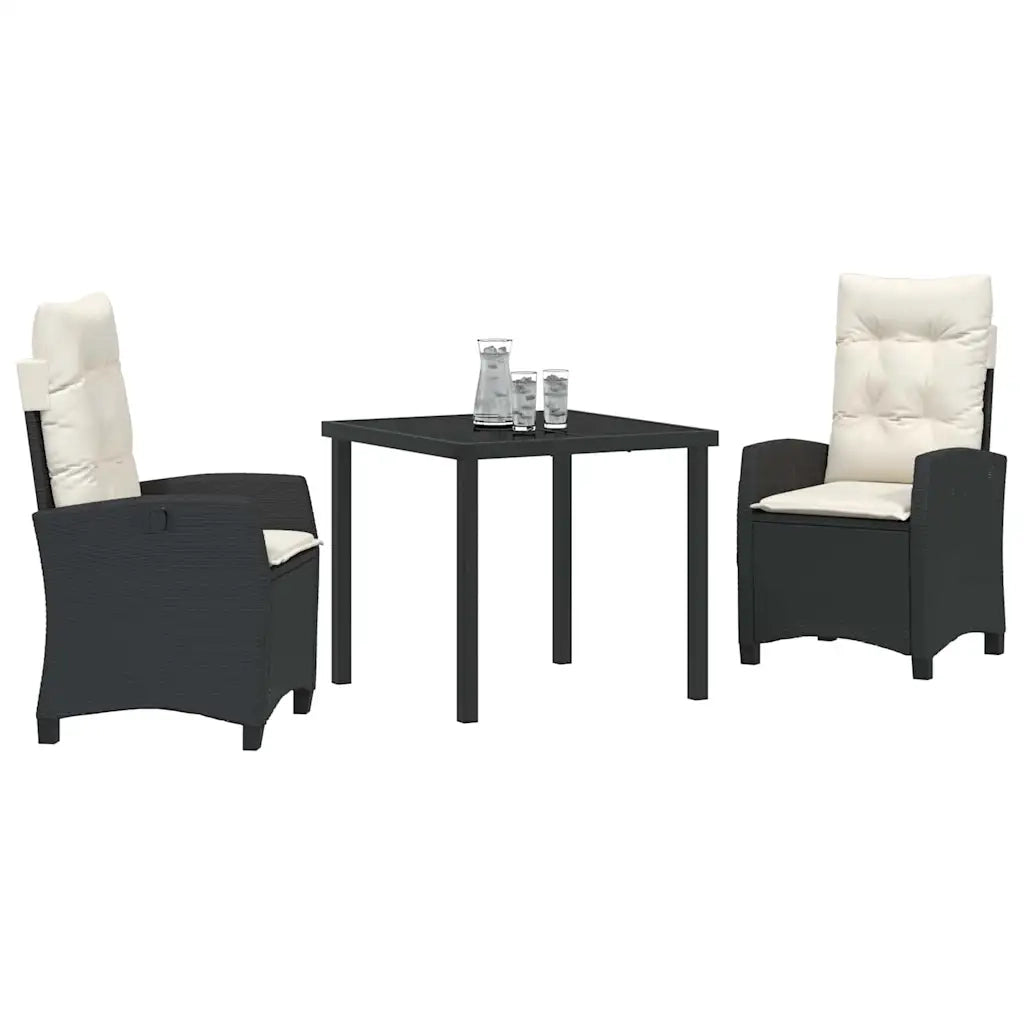 Set da Pranzo per Giardino con cuscino 3 pcs Nero polyrattan
