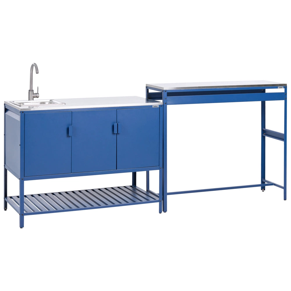 Armadietto da giardino in acciaio a 3 ante con piano in acciaio inox blu giardino cucina esterno
