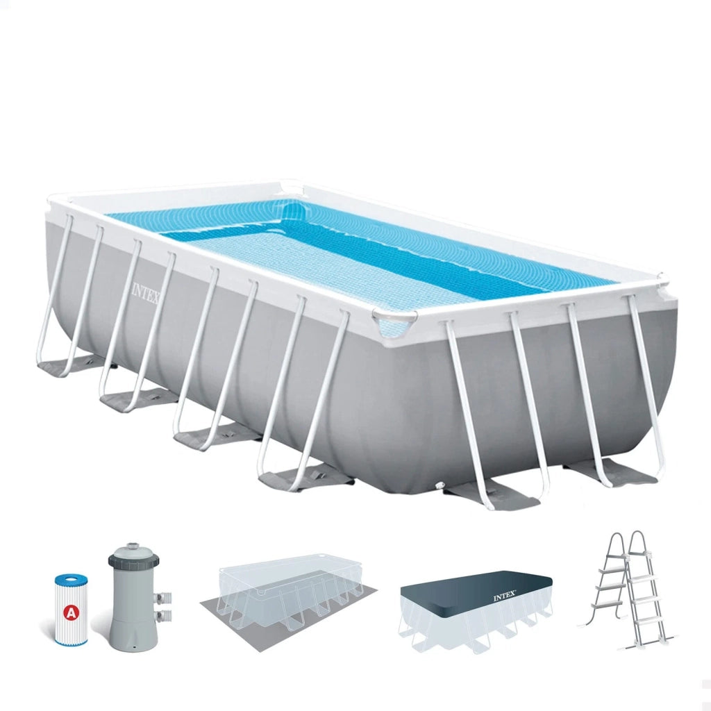Piscina Fuori Terra Prisma Frame Rettangolare Pompa Filtro 3785 L/H, Scaletta, Telo Base E Copertura, 10874 L, Acciaio E Pvc, Grigio, 488X244X107 Cm