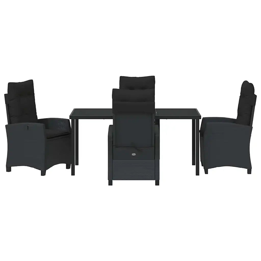 Set da Pranzo per Giardino con cuscino 5 pcs Nero polyrattan
