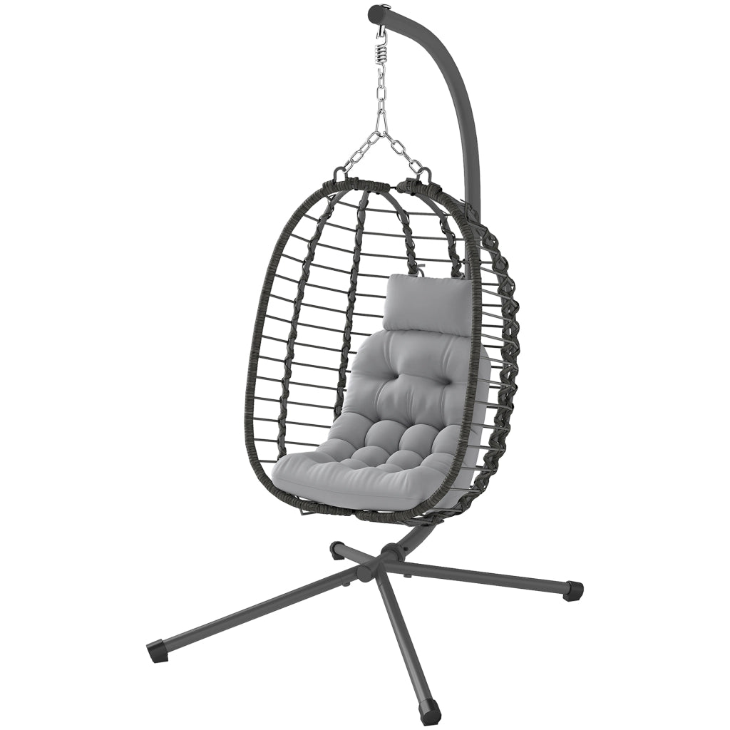 Sedia Sospesa a Uovo in Rattan con Cuscino ¨C Zephmum ¨C Grigio, Altezza Regolabile