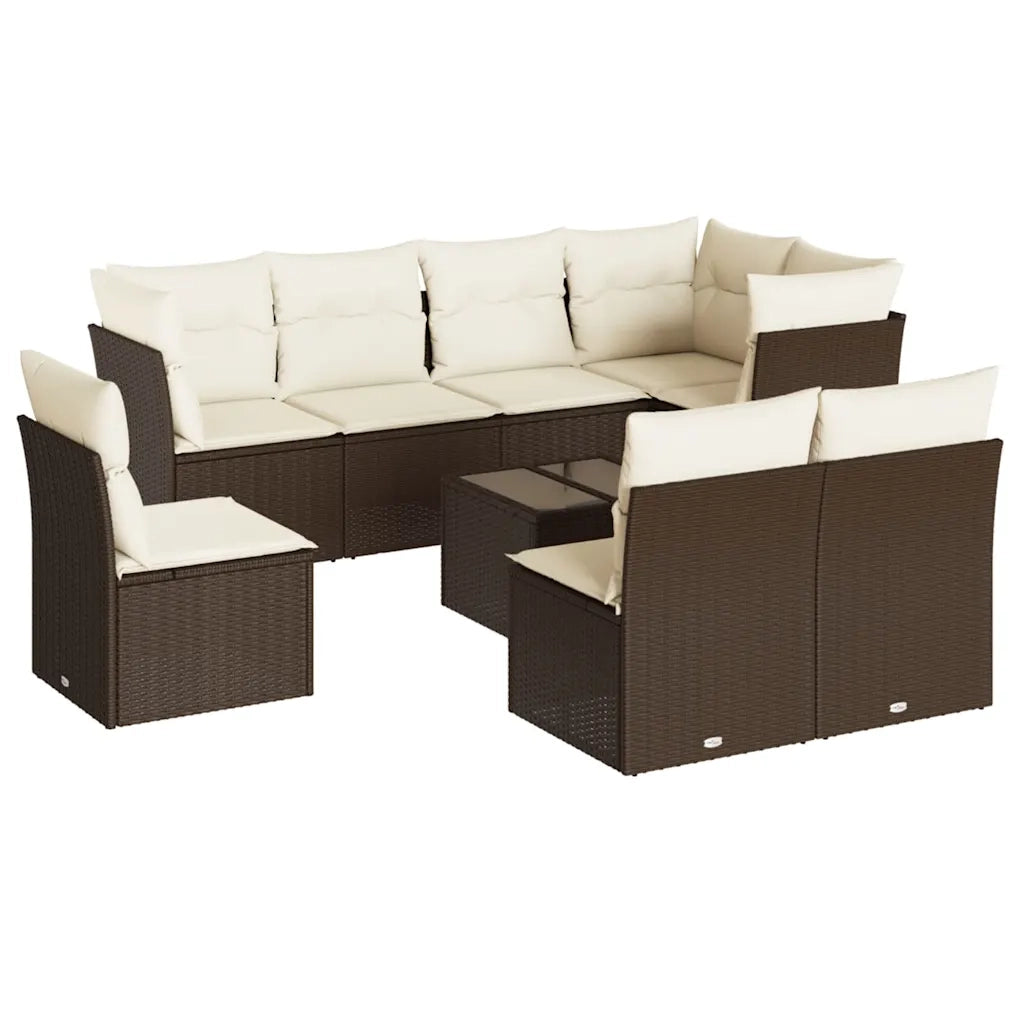 Set Divani da Giardino 9pz con Cuscini Marrone in Polyrattan 3249612