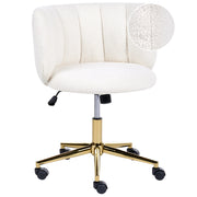 Sedia da scrivania per l'ufficio domestico in bouclè bianco con base girevole in ferro, schienale reclinabile, regolazione in altezza, stile retrò