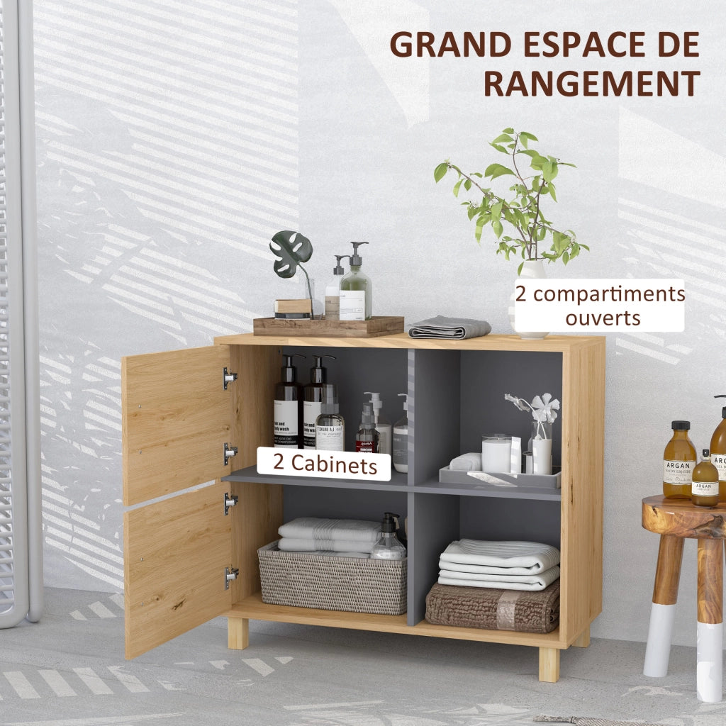 Mobile da bagno con ripiani e ante ¨C Minimal ¨C legno naturale 80x35x70