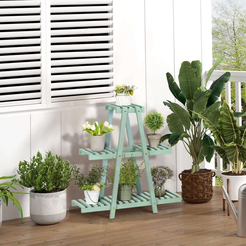 Portapiante a 3 Livelli in Legno per Interni ed Esterni ¨C Minimal ¨C Verde Chiaro 76x26x76 cm