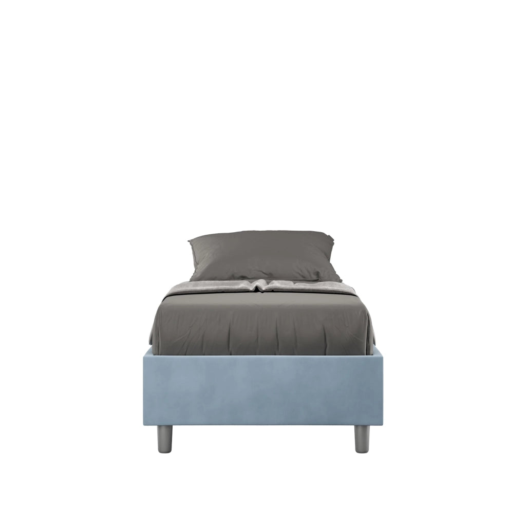 Letto 1 Piazza e Mezzo Sommier 120x190 cm con Rete e Contenitore Azelia Azzurro