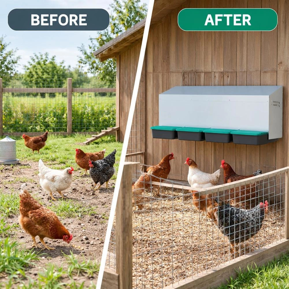 Chicken Nesting Box With 4 Compartments, Wall-mounted, Galvanized Steel