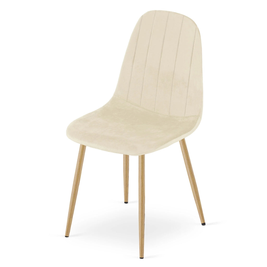 Sedia Padva in Velluto Beige e Gambe Effetto Rovere
