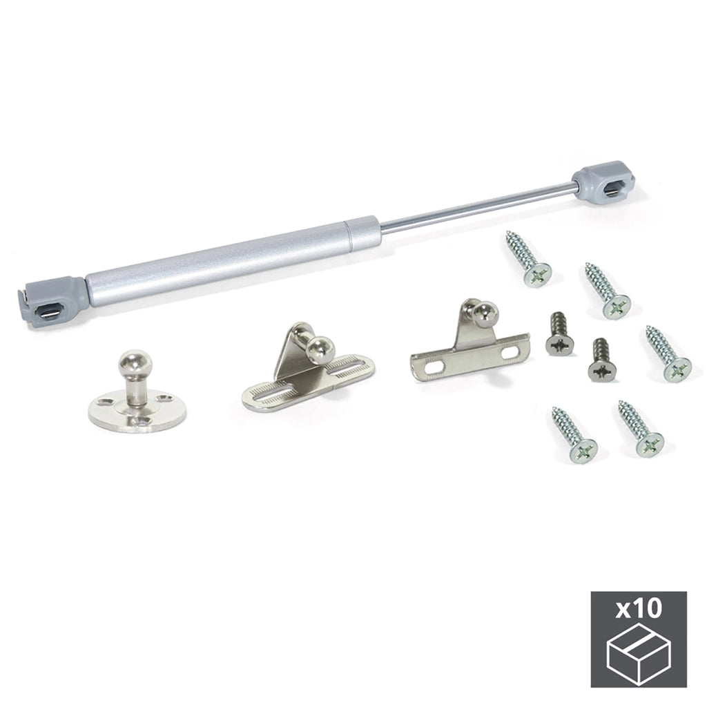 Pistone a Gas per Ante a Ribalta Forza 11 Kg Corsa 80 mm Grigio Metallizzato 10 Pezzi Emuca