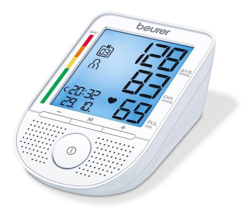 Beurer BM 49 Misuratore di Pressione da Braccio Automatico Funzione Vocale Multilingue Rilevamento Aritmie Memoria 2 Utenti 60 Misurazioni colore Bianco