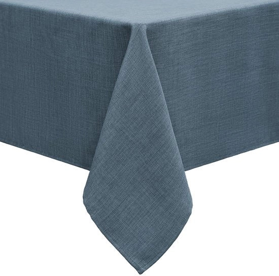 Tavolo in Lino con Effetto Lotus, 140 x 200 cm, Tavolo in Lino, Tavolo in Lino Impermeabile, Tavolo in Lino con Protezione contro Macchie, Blu