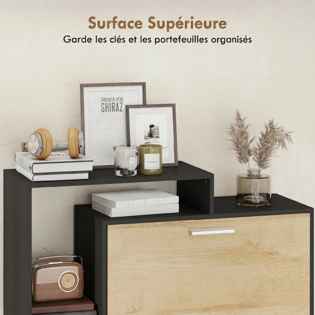 Scarpiera 8 paia con 2 cassetti e 3 scomparti aperti ¨C Minimal ¨C nero