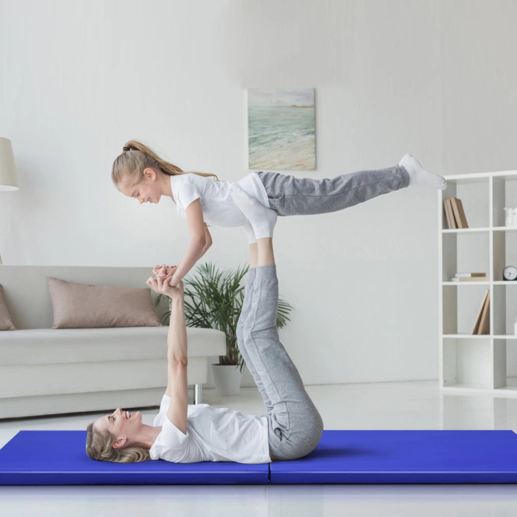 Tappetino yoga pieghevole materassino ginnastica spessore multifunzionale e antiscivolo 180x60x4cm-Tappetini ginnastica e yoga Blu