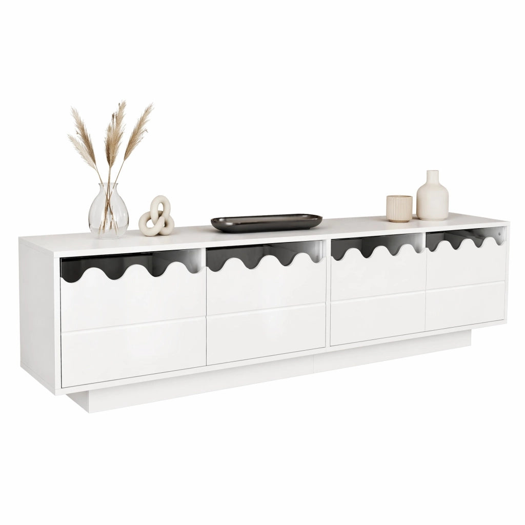 Mobile TV bianco 170 cm con 4 ante e design ondulato