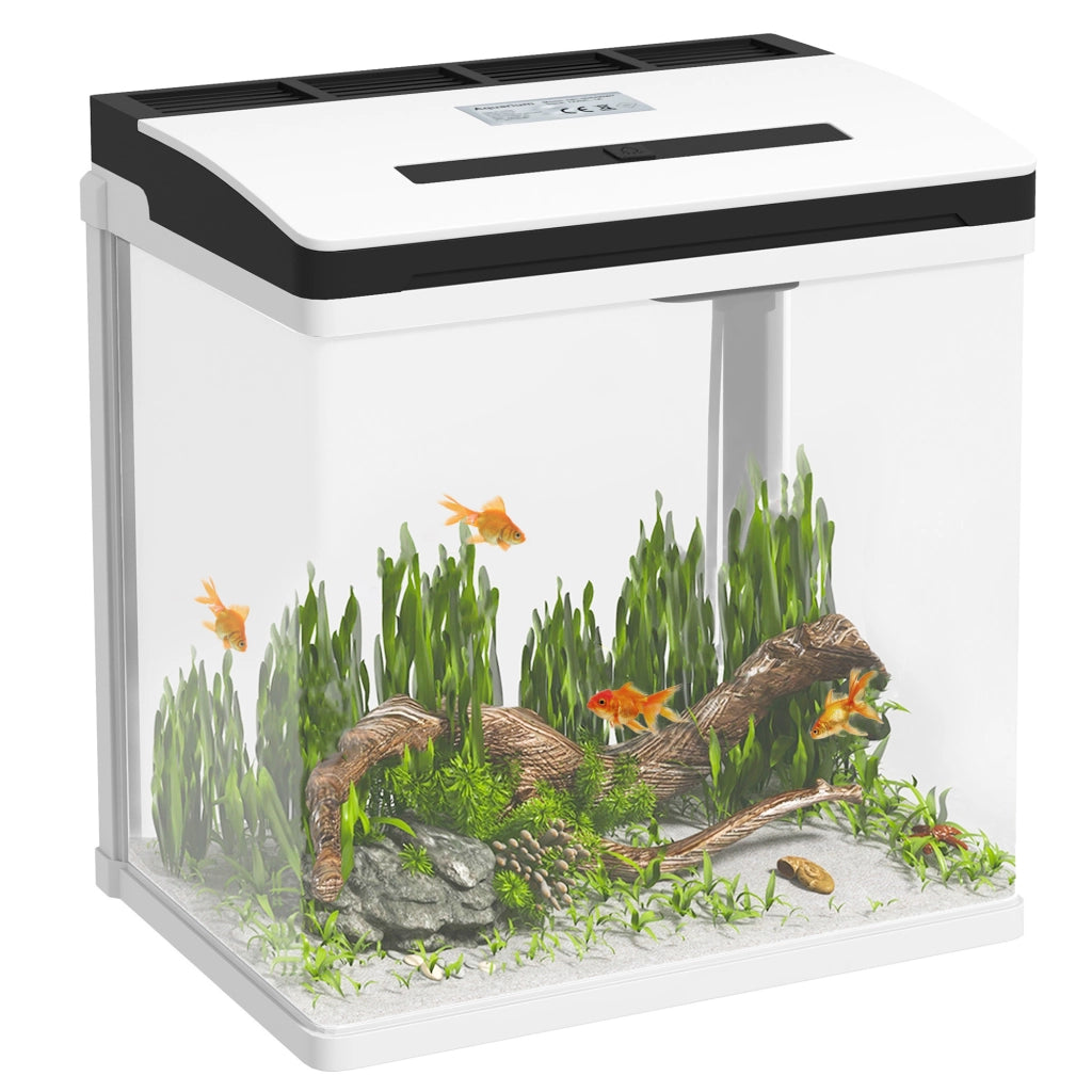 Acquario da 13L a Illuminazione LED con Fori di Ventilazione, in Vetro HD e ABS, 29x20x30.5 cm