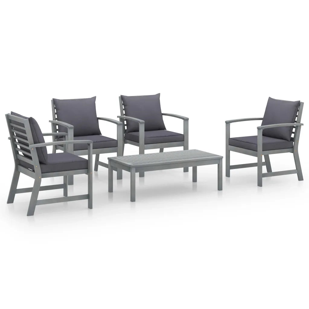 Set Divani da Giardino 5 pz con Cuscini in Legno Acacia Grigio 3057785
