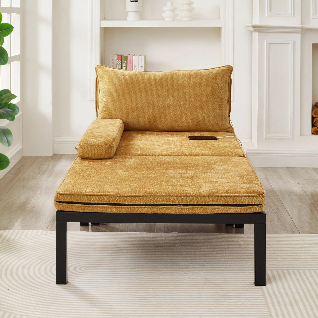 Divano Letto Singolo Pieghevole con Cuscino e Porte USB ¨C MINIMAL ¨C Giallo