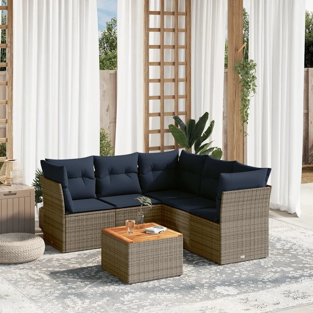 Set Divani da Giardino 6 pz con Cuscini Grigio in Polyrattan