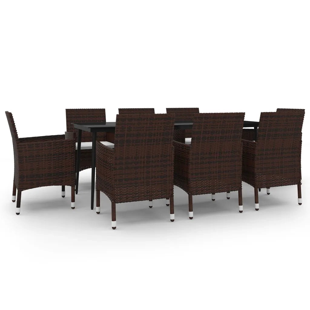 Set da Pranzo per Giardino 9 pz con Cuscini Polyrattan e Vetro cod mxl 38805