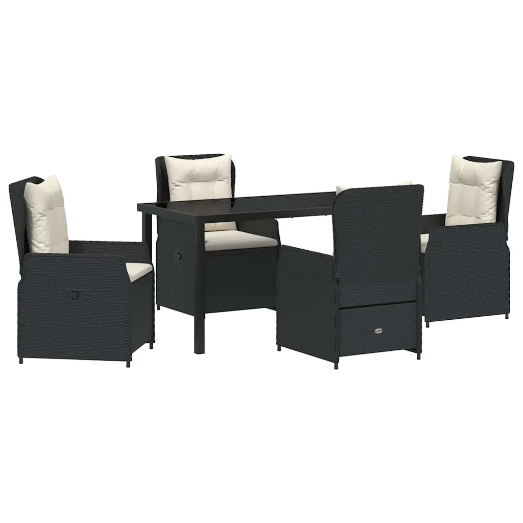 Set da Pranzo per Giardino 5 pcs Nero polyrattan