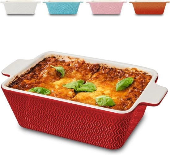Piatto da brasatura ceramico grande - bordo extra alto - trattamento antitarsale e resistente ai graffi - forma quadrata (rosso)
