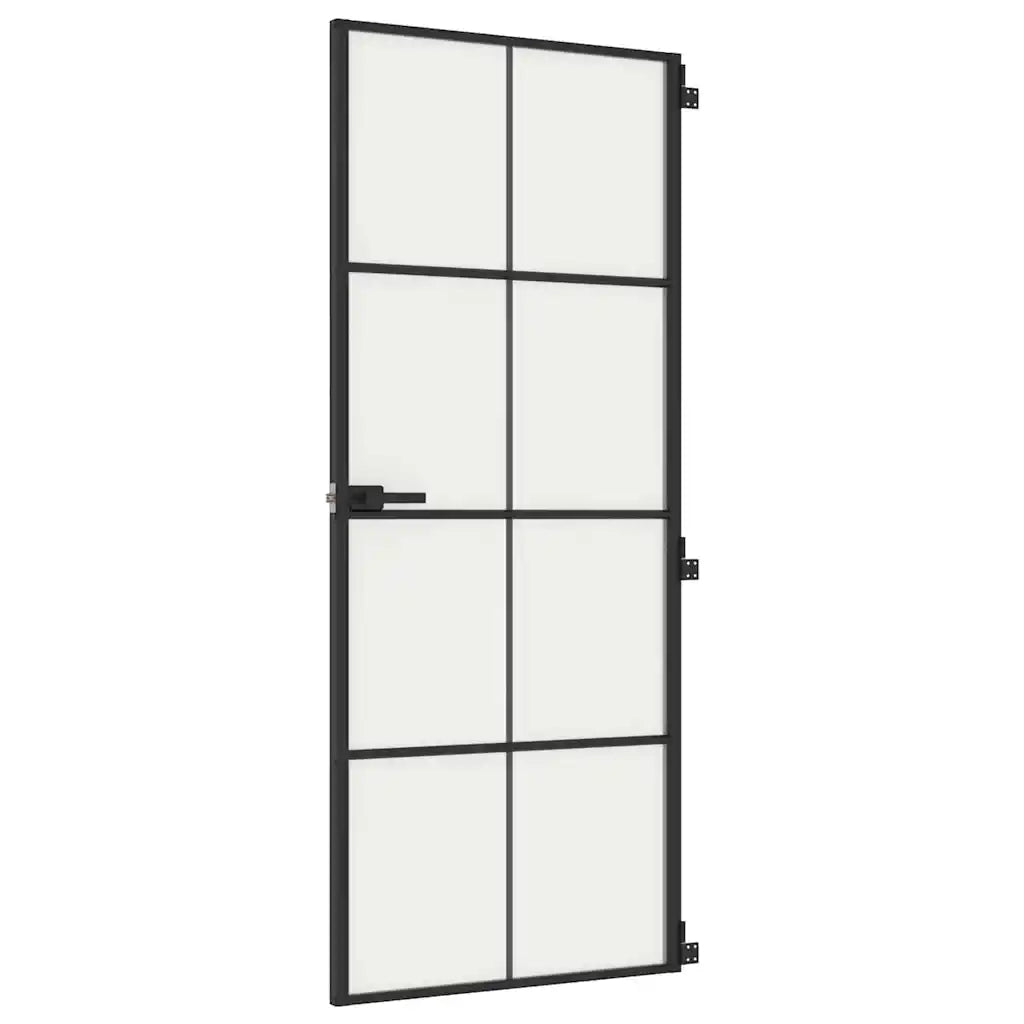 Porta Interni Sottile Nera 83x201,5cm Vetro Temperato Alluminio 155127