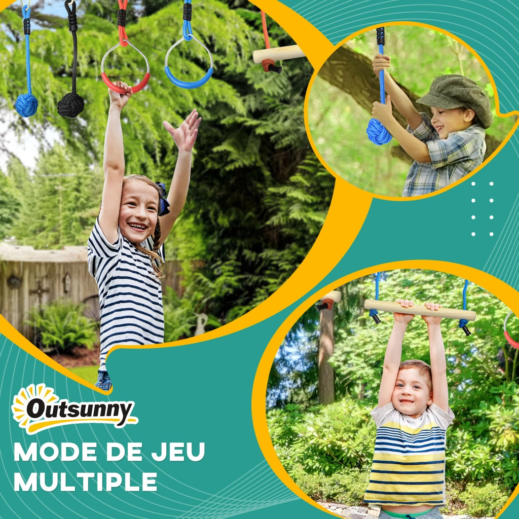 Percorso ostacoli ninja per bambini ¨C Xylo ¨C 30 accessori con slackline 10m blu nero rosso