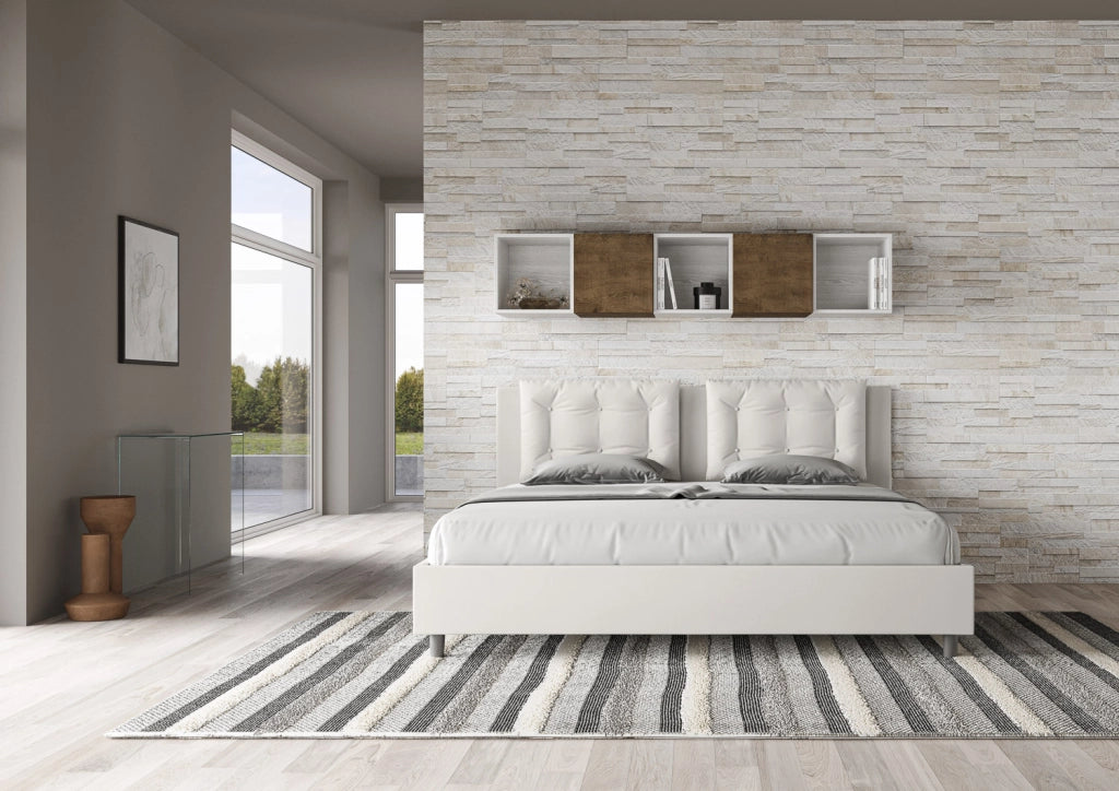 BS COM Letto matrimoniale king size con rete imbottito 200x200 similpelle bianco