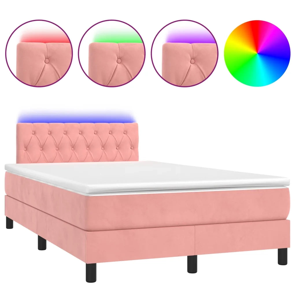 Letto a Molle con Materasso e LED Rosa 120x200 cm in Velluto