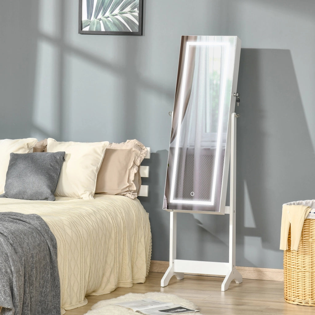 EasyComfort Specchio Portagioie Autoportante con Luce LED, Inclinazione Regolabile e Serratura, 46x36.5x151.5cm
