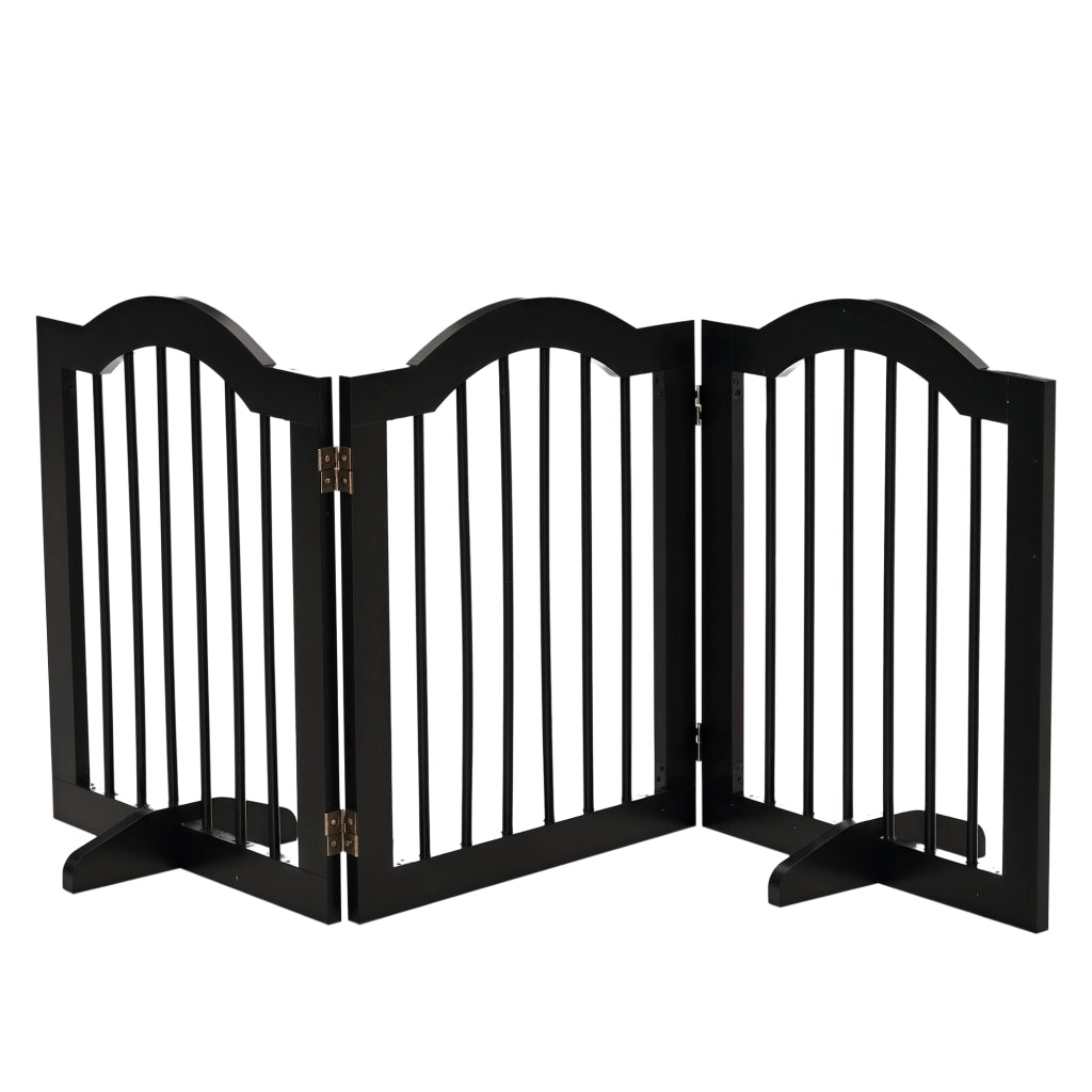 Cancello per Cani 3 Pezzi con Porta ¨C zephmum ¨C Nero 154.5x61 cm