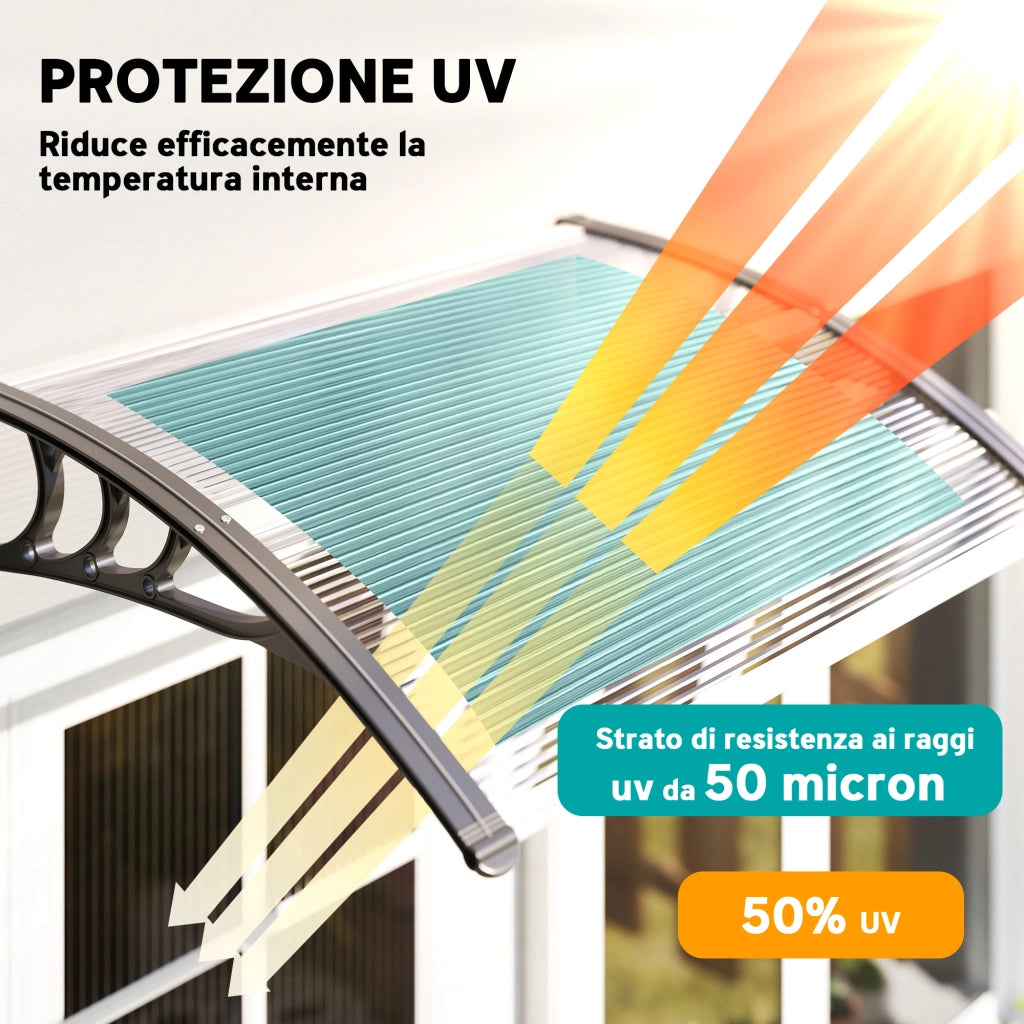 Pensilina da Giardino ¨C Minimal ¨C Alluminio e PC, 75x100x23, Trasparente e Nero