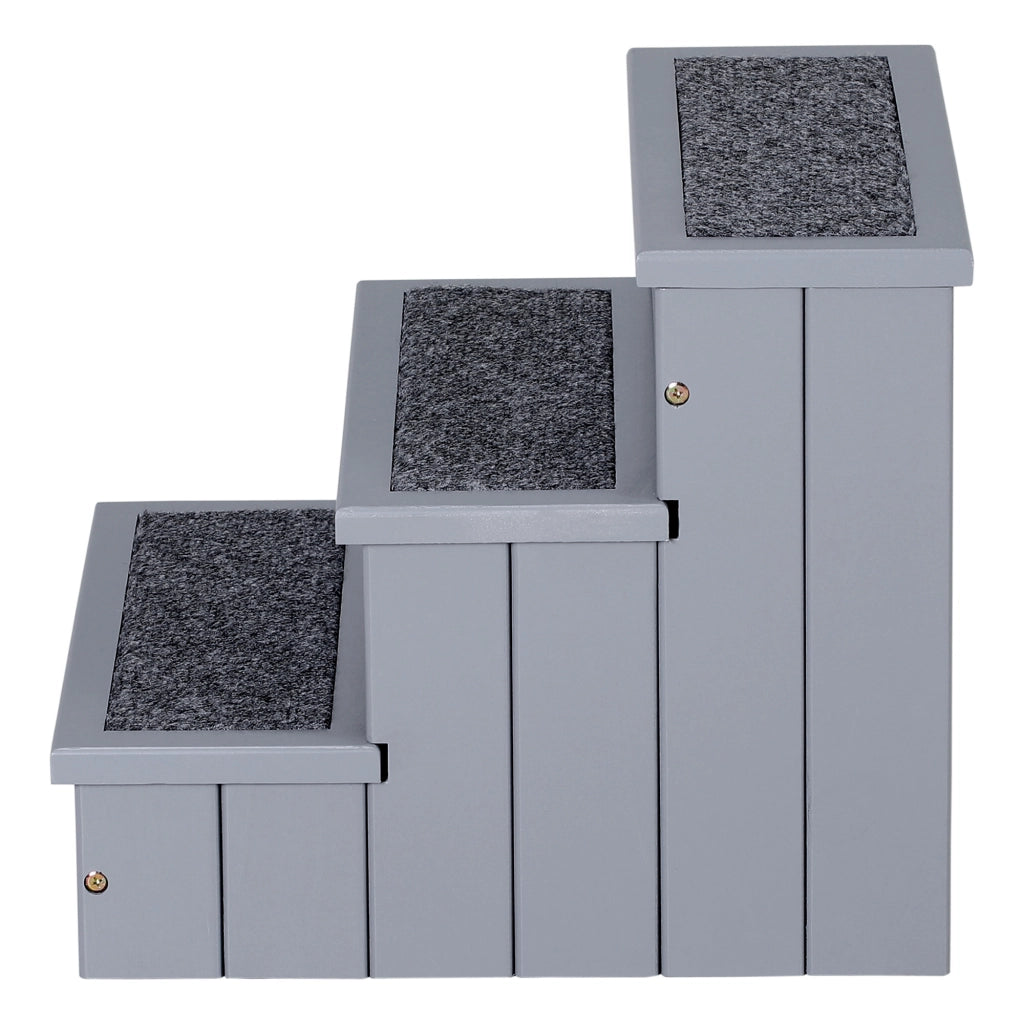 Scaletta per Cani 3 Gradini con Tappetino Antiscivolo e Spazio Interno per Riporre, 40.5x44.5x38cm, Grigio
