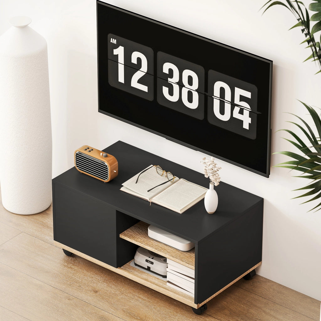 Mobile TV con ruote e 2 ante ¨C Minimal ¨C in legno rovere chiaro