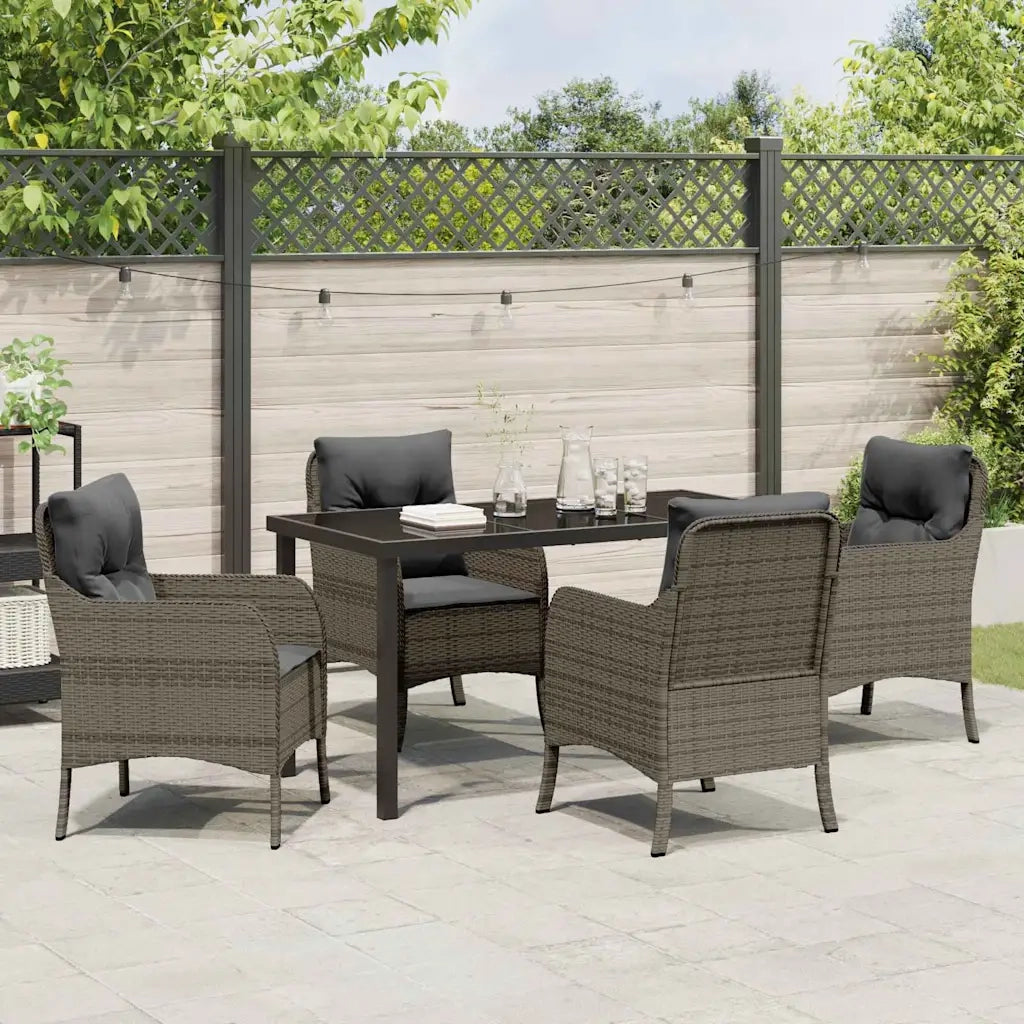 Set da Pranzo per Giardino con cuscino 5 pcs Grigio polyrattan