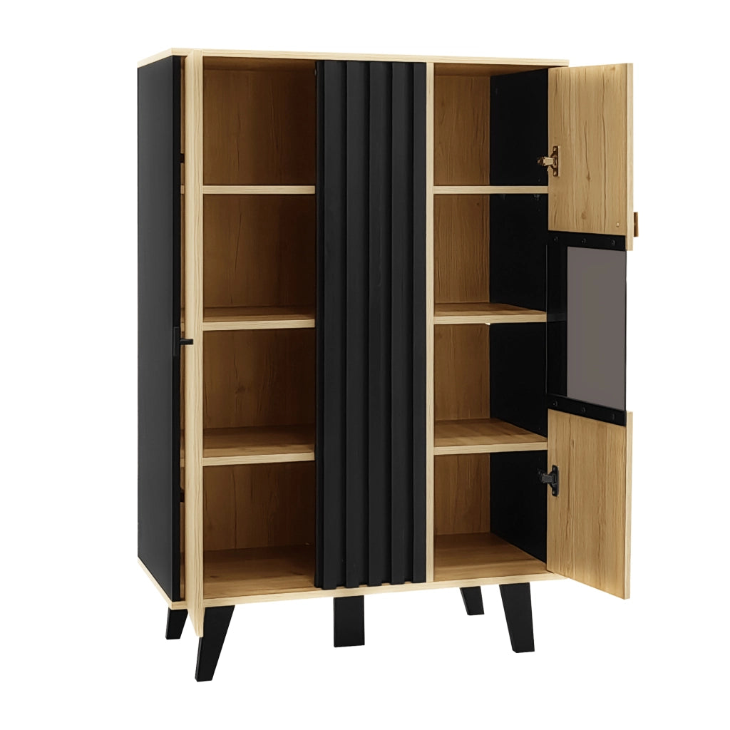Mobile Credenza con Vetro e LED ¨C Xylo ¨C Nero e Legno