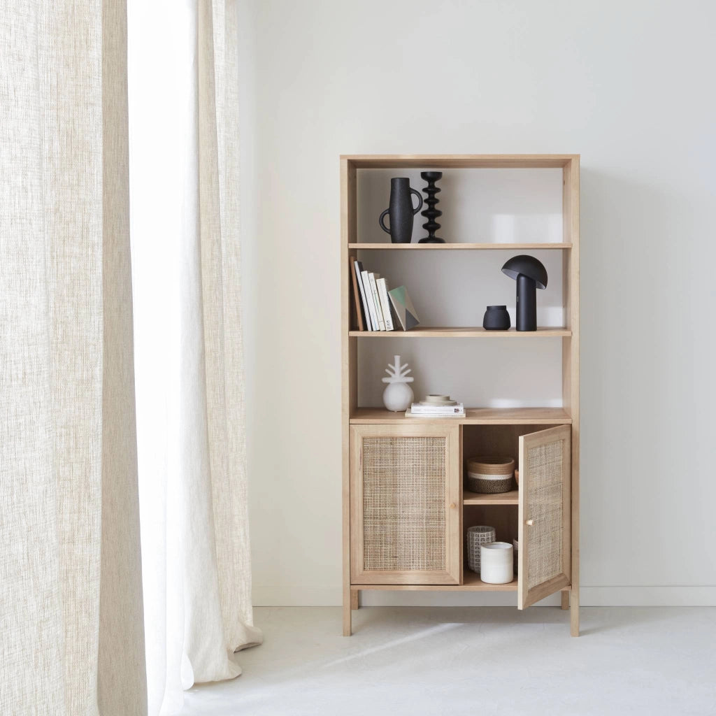 Libreria effetto legno e canna, 4 livelli, marrone naturale