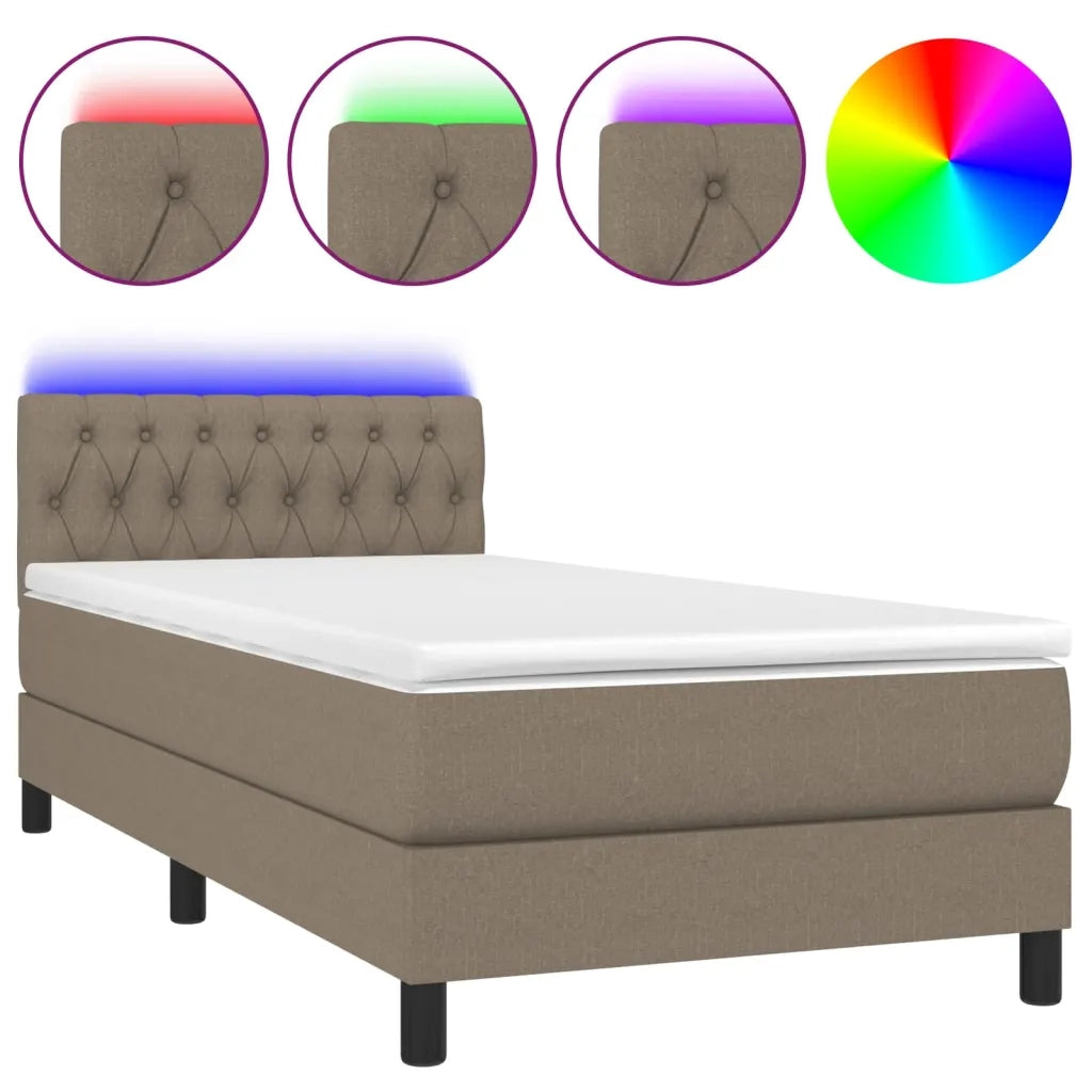 Letto a Molle con Materasso e LED Tortora 90x190 cm in Tessuto 3133361