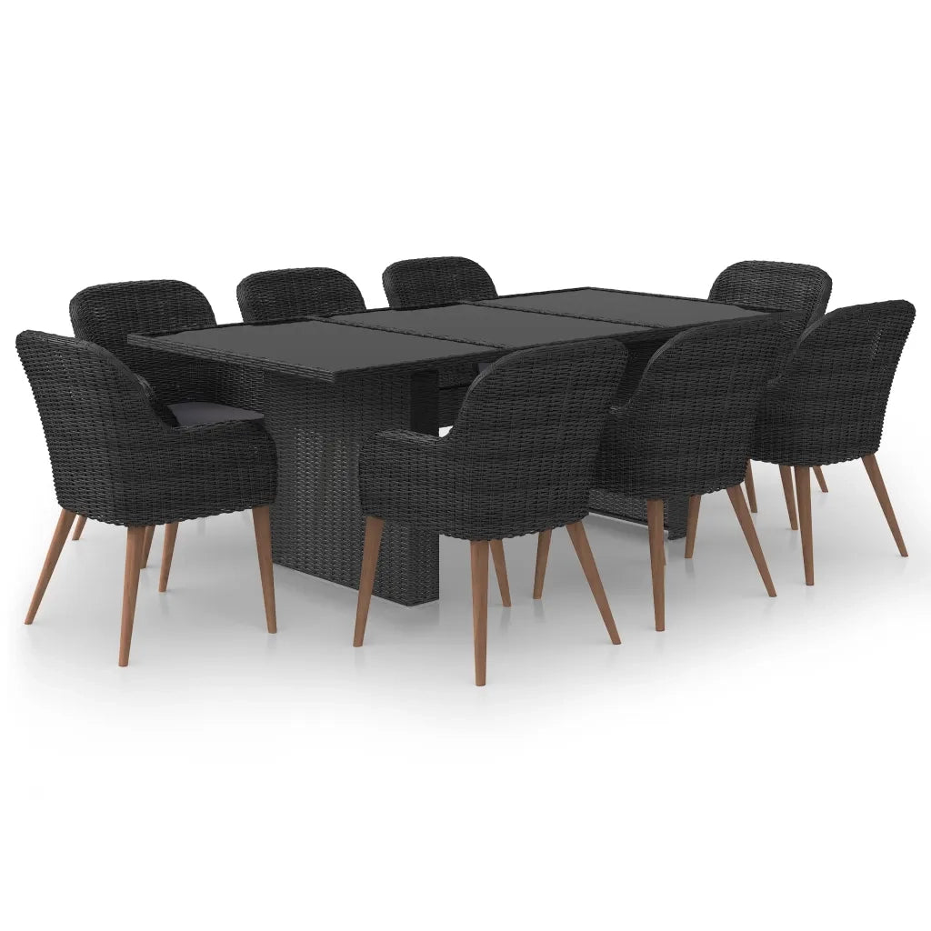 Set da Pranzo da Giardino 9 pz in Polyrattan Nero