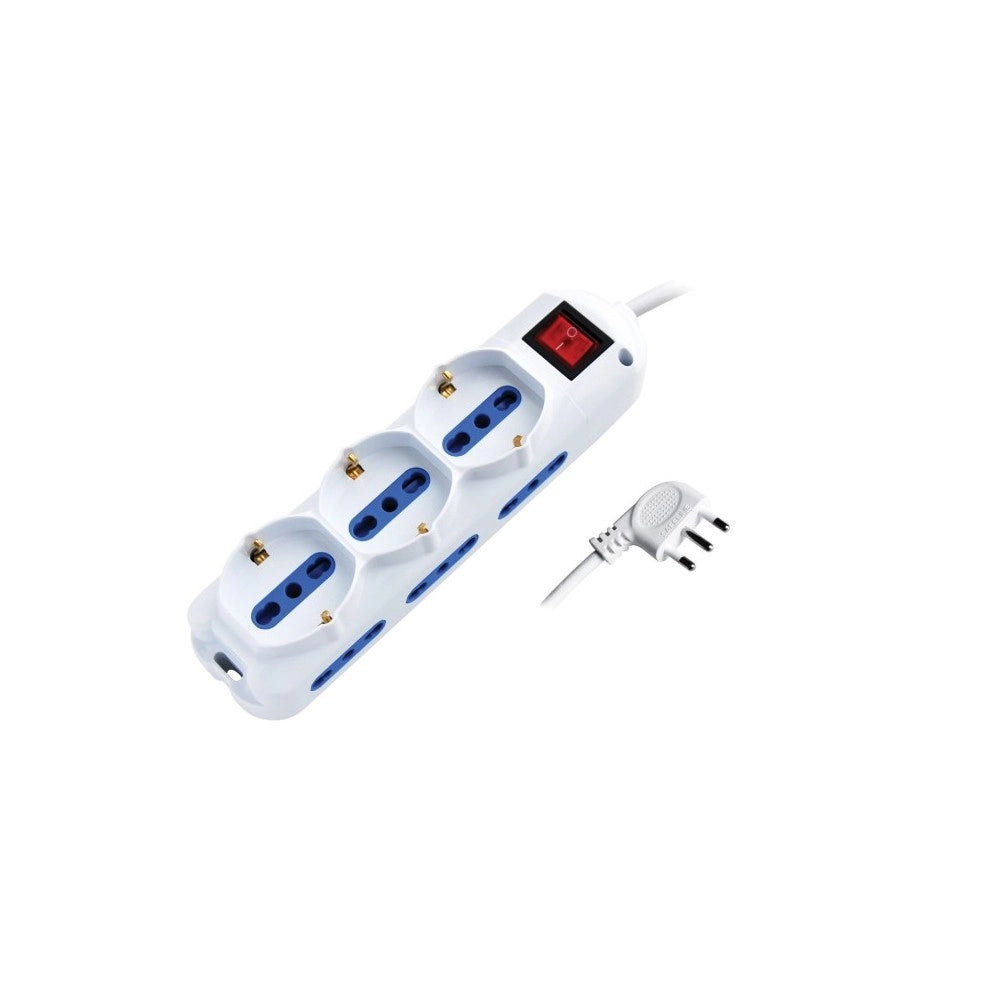 Alca power multipresa bianca con 6 bipasso + 3 universali con spinaa 90° cavo da 1,5mt con interruttore