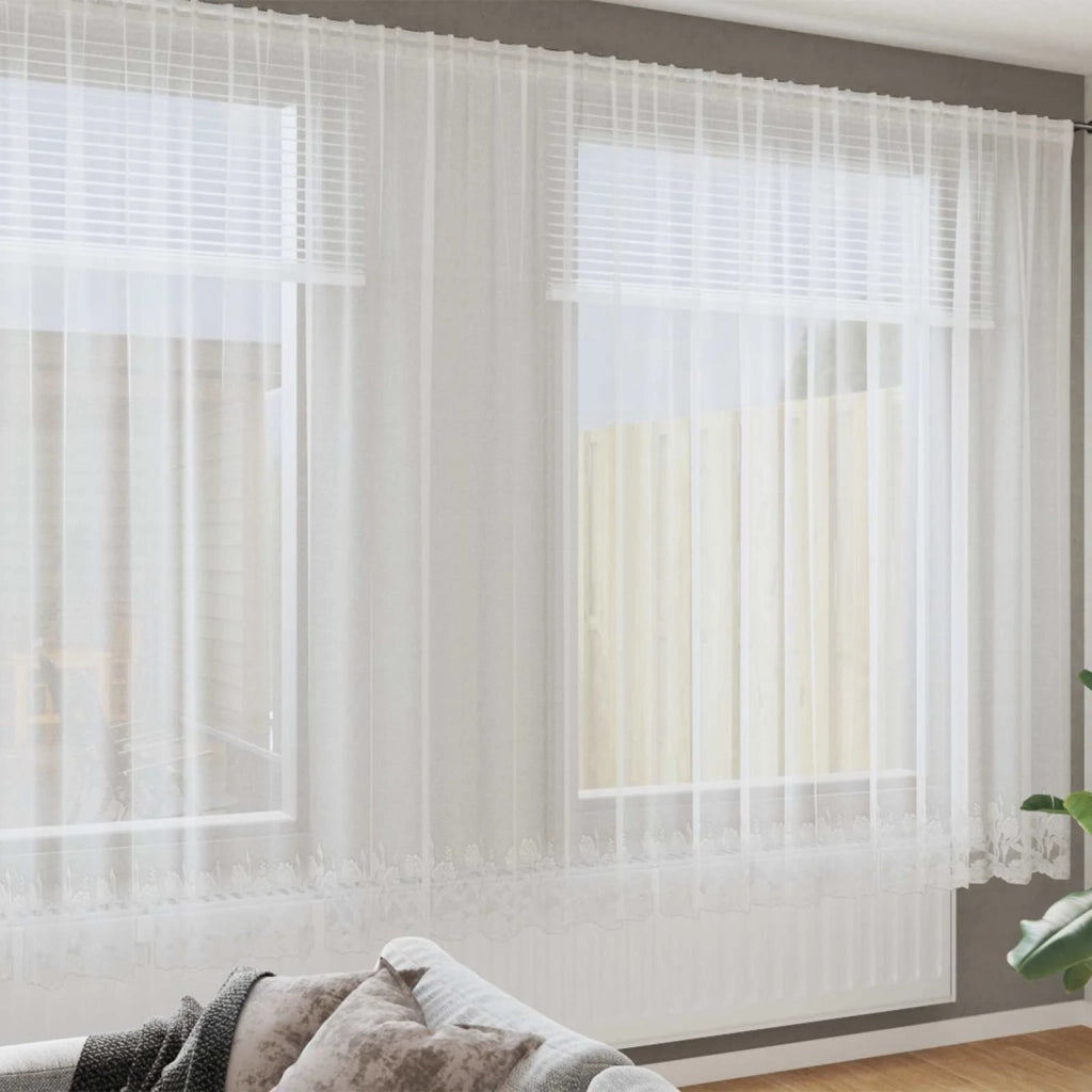 Tenda in Pizzo con tende Bianco 200 x 500 cm Poliestere 4107923