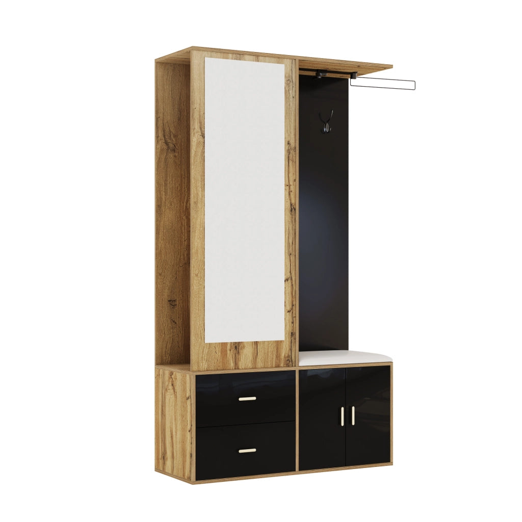 Armadio Set con Specchio e Scarpiera ¨C MINIMAL ¨C Nero, Legno, Appendiabiti