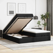 Struttura Letto Pouf con Materassi Nero 180x200 cm Similpelle