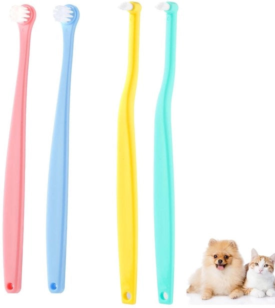Set di spazzole per i denti degli animali domestici 4 pezzi - Spazzola a punte/rotonda - Setole morbide - Spazzola per la cura dei denti - Sicuro per i gattini/cuccioli - Materiale PP/TPR - Spazzola per i denti