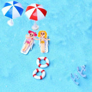 Set di accessori per la spiaggia in miniatura - Anello da nuoto 2,5 cm - Sedie da spiaggia 5x1,5 cm - Ombrellino da spiaggia 4,1x5,8 cm - Marcatura di sabbia 3x3 cm - Materiale duraturo e sicuro - Decorazione in miniatura