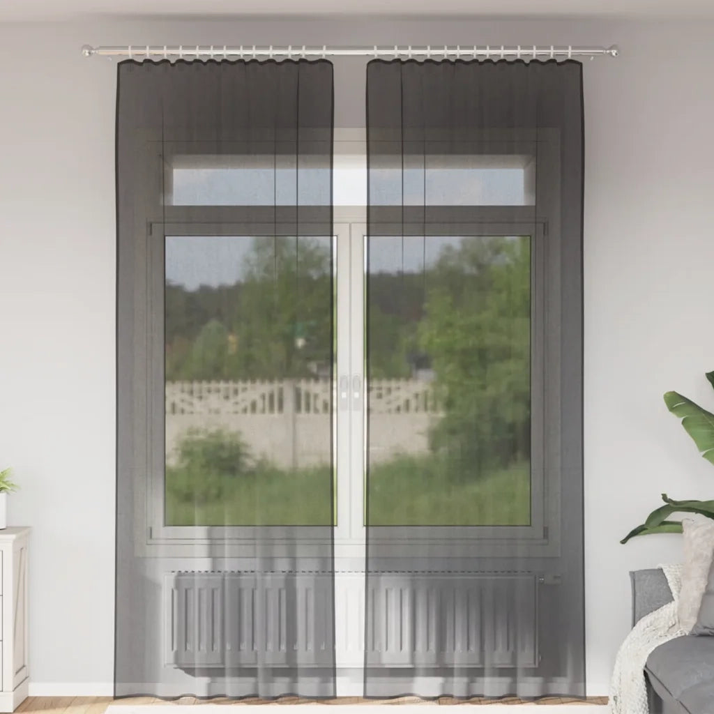 Tende in Voile con Tasche per Aste 2 pz Nero 4102170