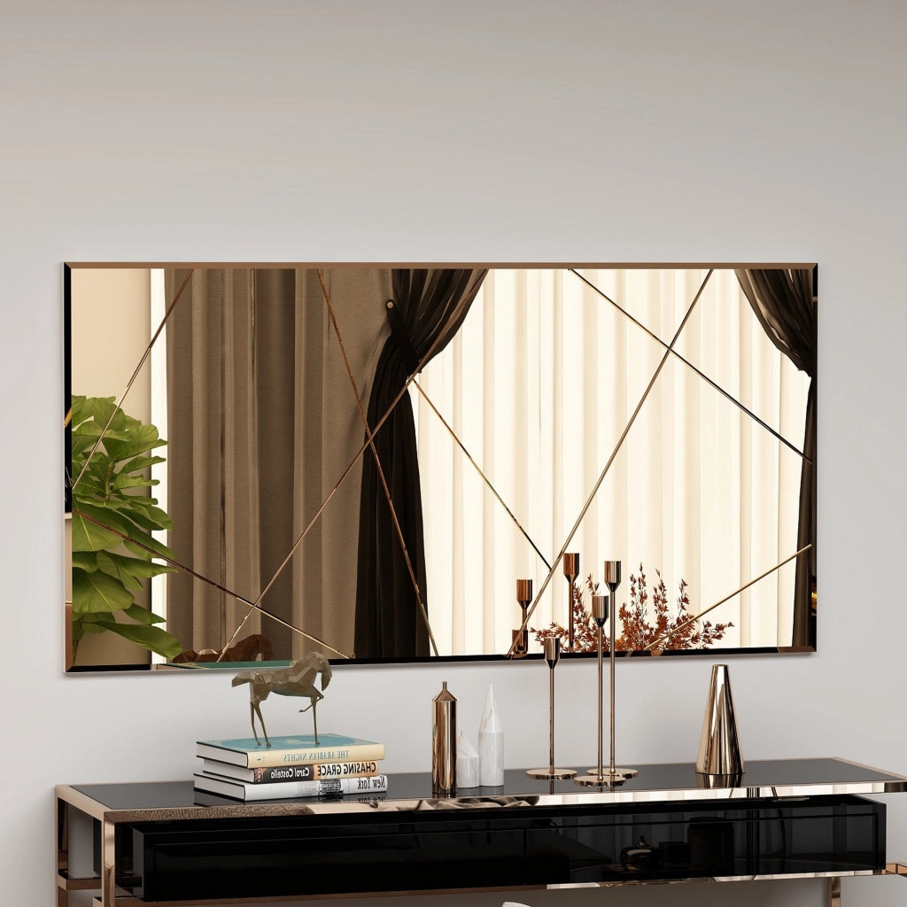 Tigliole, Specchio Dettagli Geometrici, 60x120h cm Marrone Bronzo