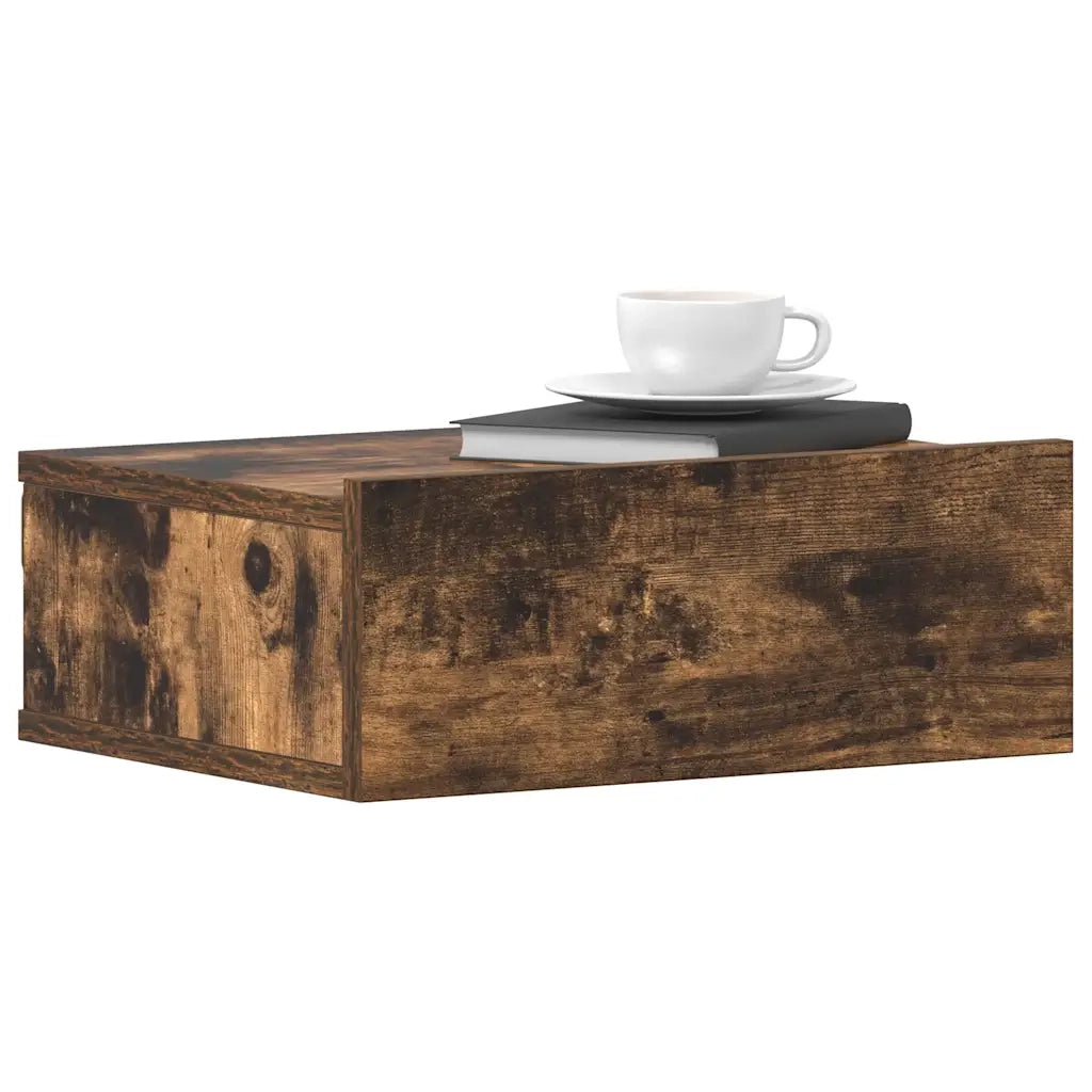 Set di 2 Comodini | Armadio da Notte | Mobiletto da notte Pensili Rovere Fumo 40x30x15 cm Legno Multistrato