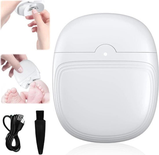 Nagelknipper elettrico automatico con illuminazione LED e spazzola di pulizia - Ricaricabile via USB - Nagelknipper professionale per bambini e adulti - Bianco