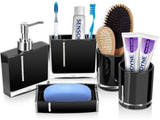 Set accessori bagno 5 pezzi - Dispensatore di sapone/Scatola di sapone - Ospite per spazzolino da denti/Scatola di sapone - Garganelli - Acrilico - Liscio brillante/Resistente alle abrasioni - Set bagno